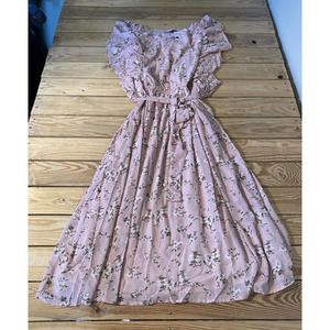 NWT Fuifac Butterfly Sleeve Floral Midi Dress Size 24 Women’s Pink